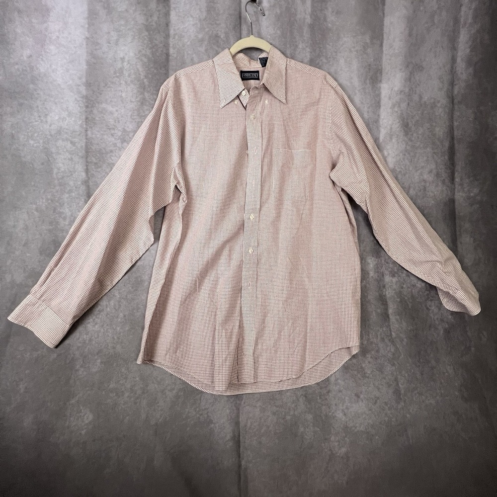 Lands End Shirt Mens 16.5 - 35 White w/Red Check 100% Cotton‎